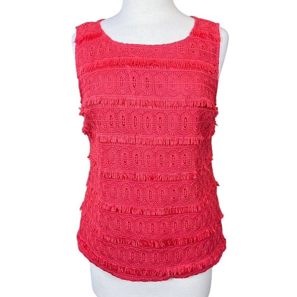 Talbots Orange Fringed Lace Sleeveless Side Zip  Back Button Shell NWT Size 8